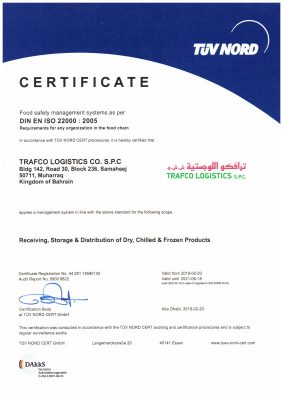 ISO 22000 2005 CERT Trafco Logistics